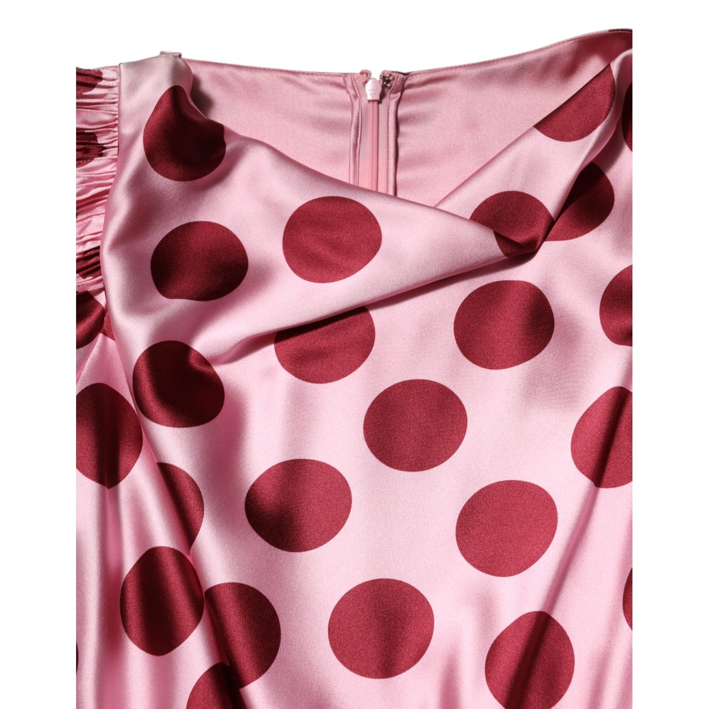 Dolce & Gabbana Pink Red Polka Dot Silk Satin Maxi Gown Dress