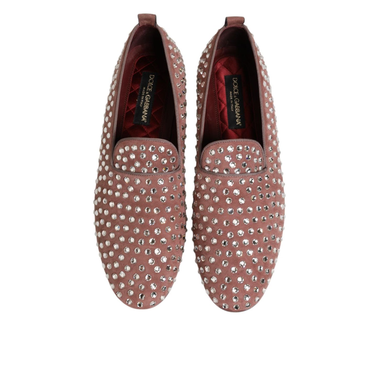 Dolce & Gabbana Pink Suede Crystals Loafers Men Dress Shoes Dolce & Gabbana