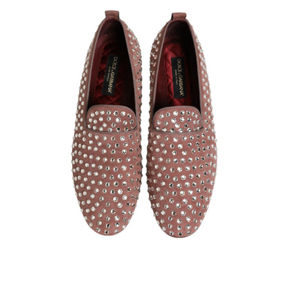 Dolce & Gabbana Pink Suede Crystals Loafers Men Dress Shoes Dolce & Gabbana