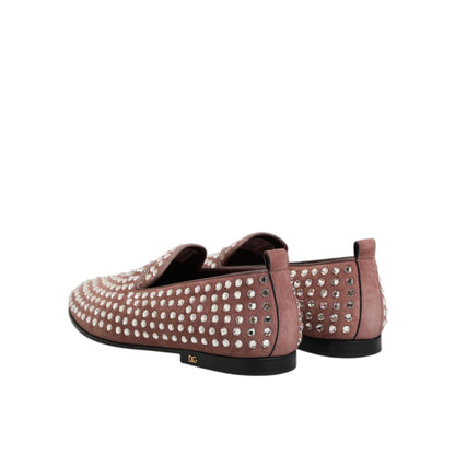 Dolce & Gabbana Pink Suede Crystals Loafers Men Dress Shoes Dolce & Gabbana