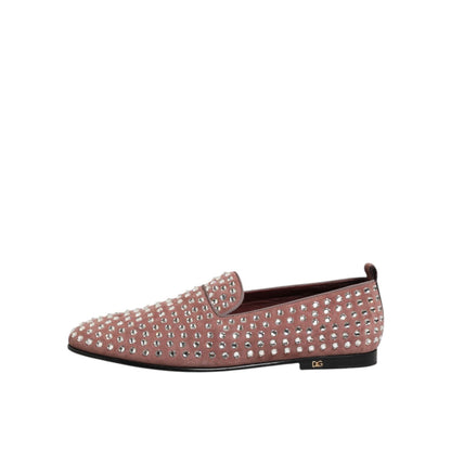 Dolce & Gabbana Pink Suede Crystals Loafers Men Dress Shoes Dolce & Gabbana