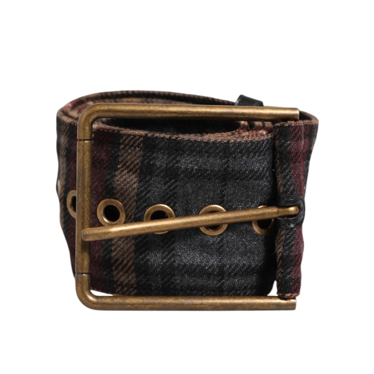 Dolce & Gabbana Plaid Fabric Logo Plate Brass Buckle Belt Dolce & Gabbana