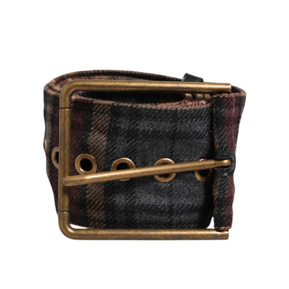 Dolce & Gabbana Plaid Fabric Logo Plate Brass Buckle Belt Dolce & Gabbana