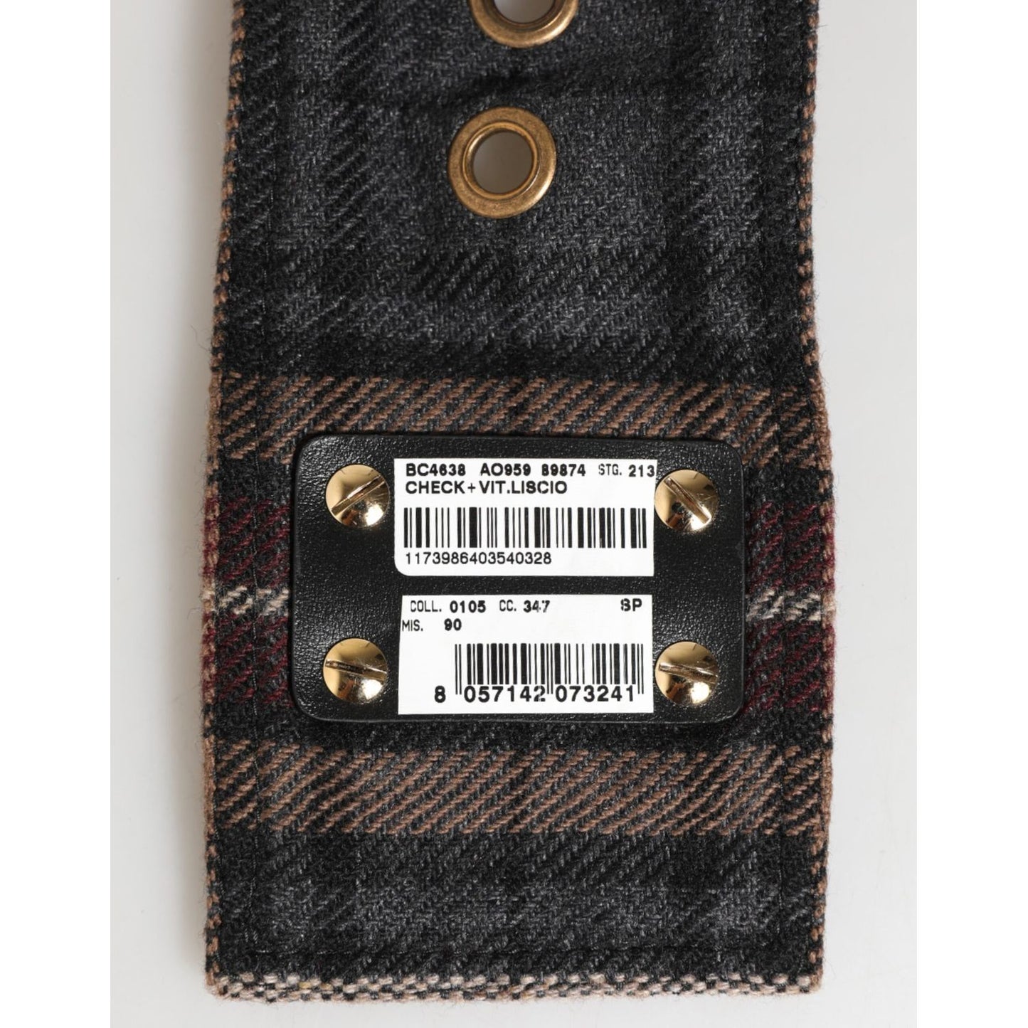 Dolce & Gabbana Plaid Fabric Logo Plate Brass Buckle Belt Dolce & Gabbana