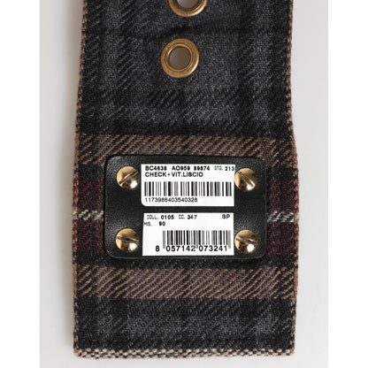Dolce & Gabbana Plaid Fabric Logo Plate Brass Buckle Belt Dolce & Gabbana