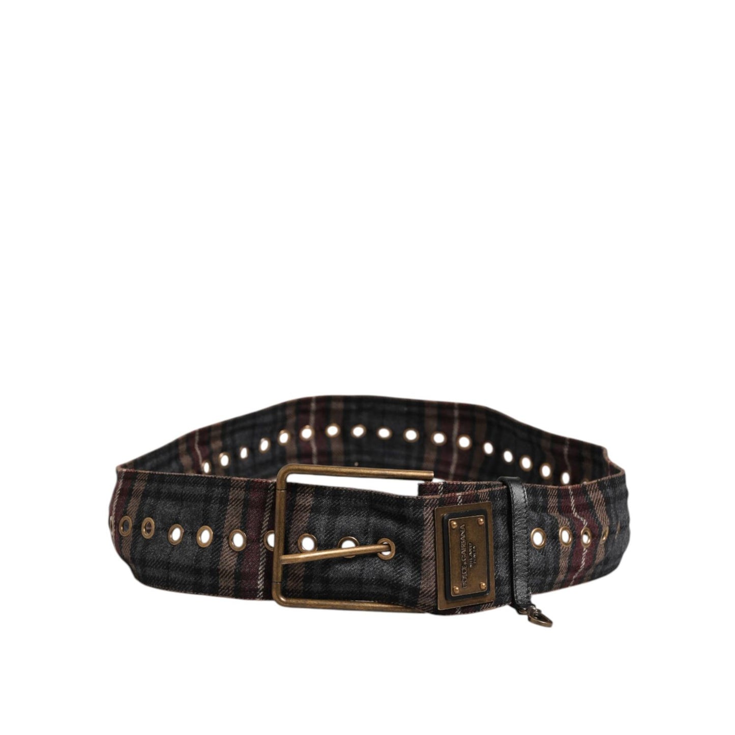Dolce & Gabbana Plaid Fabric Logo Plate Brass Buckle Belt Dolce & Gabbana