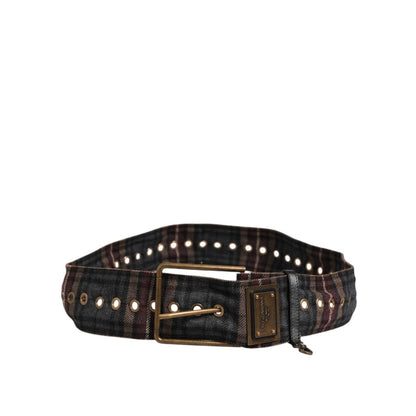 Dolce & Gabbana Plaid Fabric Logo Plate Brass Buckle Belt Dolce & Gabbana