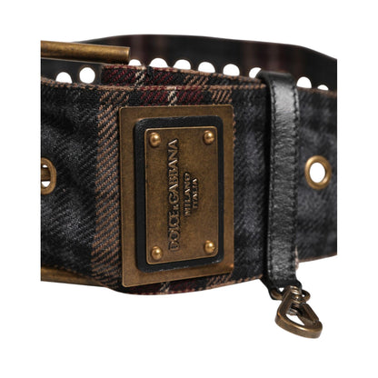 Dolce & Gabbana Plaid Fabric Logo Plate Brass Buckle Belt Dolce & Gabbana