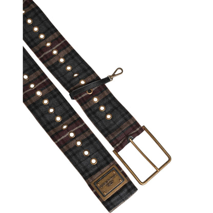 Dolce & Gabbana Plaid Fabric Logo Plate Brass Buckle Belt Dolce & Gabbana