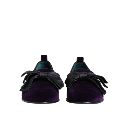 Dolce & Gabbana Purple Suede Cotton Bow Slip On Loafers Shoes Dolce & Gabbana