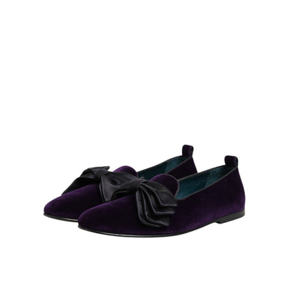 Dolce & Gabbana Purple Suede Cotton Bow Slip On Loafers Shoes Dolce & Gabbana