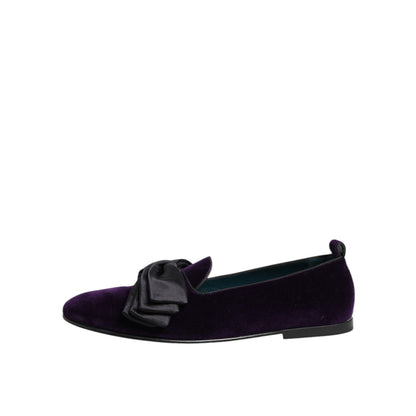 Dolce & Gabbana Purple Suede Cotton Bow Slip On Loafers Shoes Dolce & Gabbana