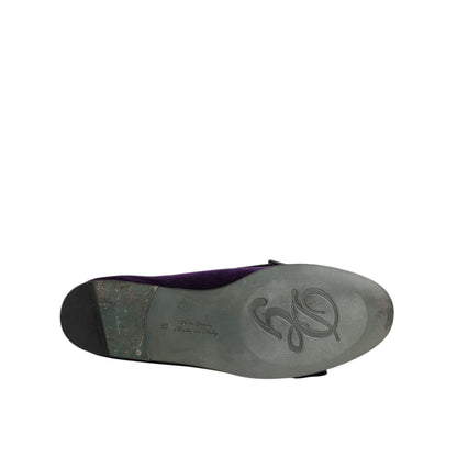 Dolce & Gabbana Purple Suede Cotton Bow Slip On Loafers Shoes Dolce & Gabbana