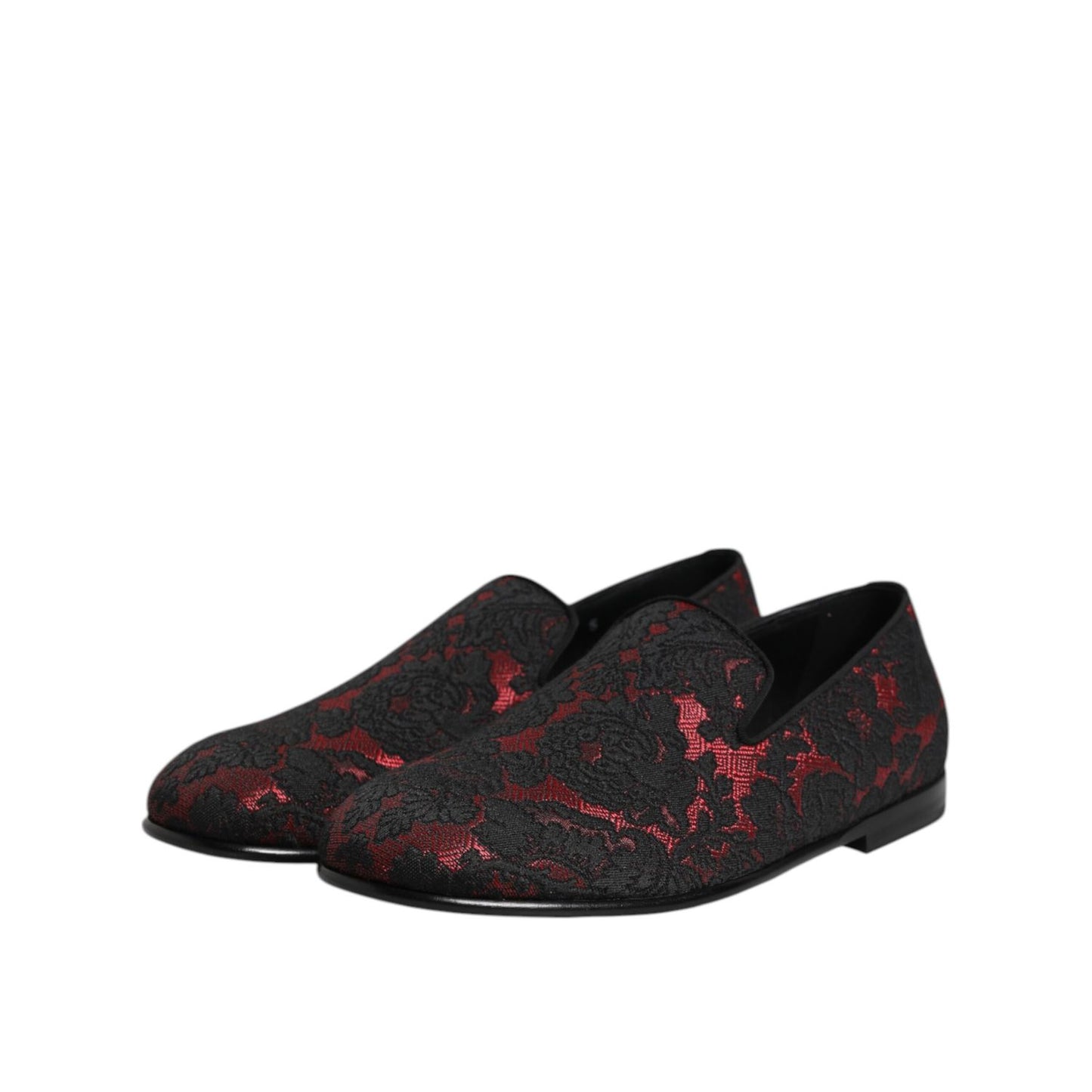 Dolce & Gabbana Red Black Jacquard Slip On Men Loafers Shoes