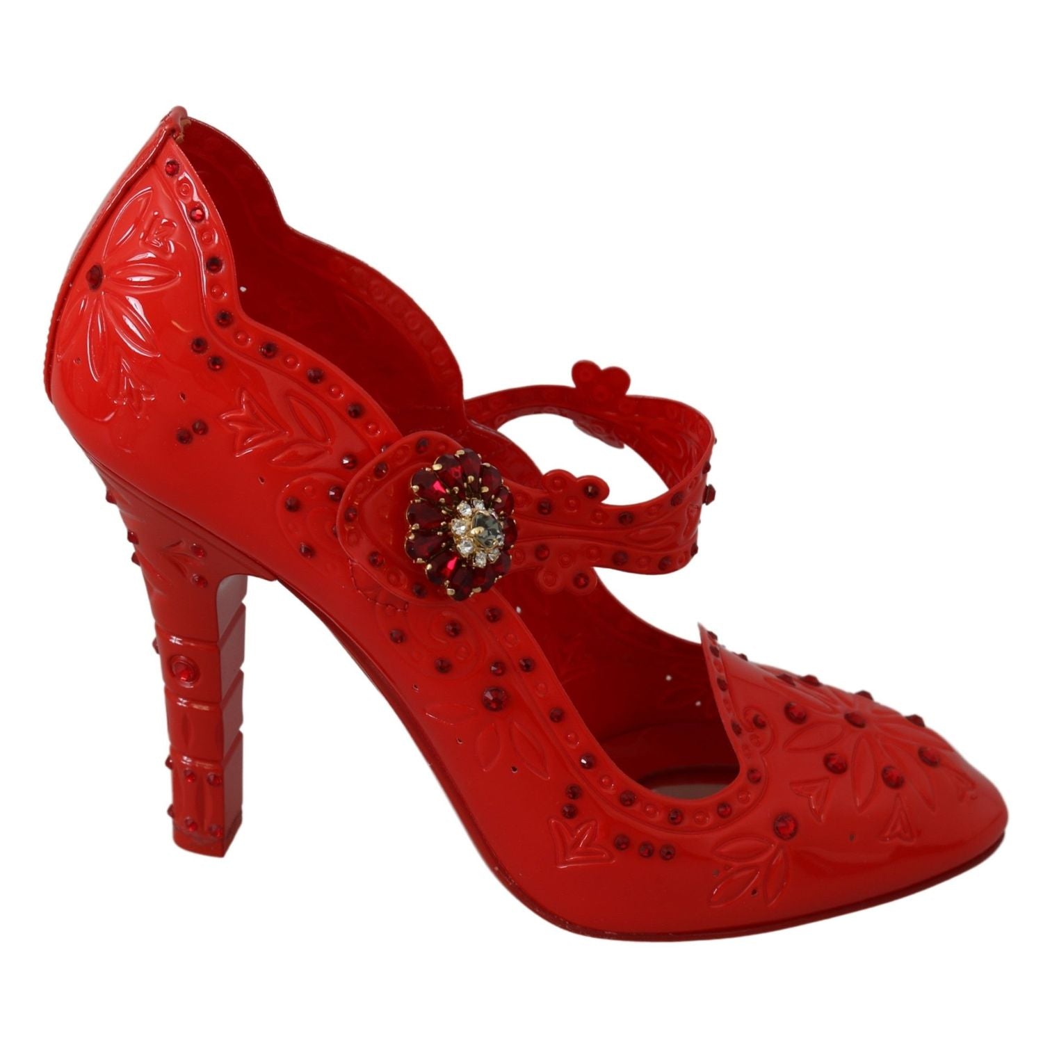 Dolce & Gabbana Red Floral Crystal CINDERELLA Heels Shoes
