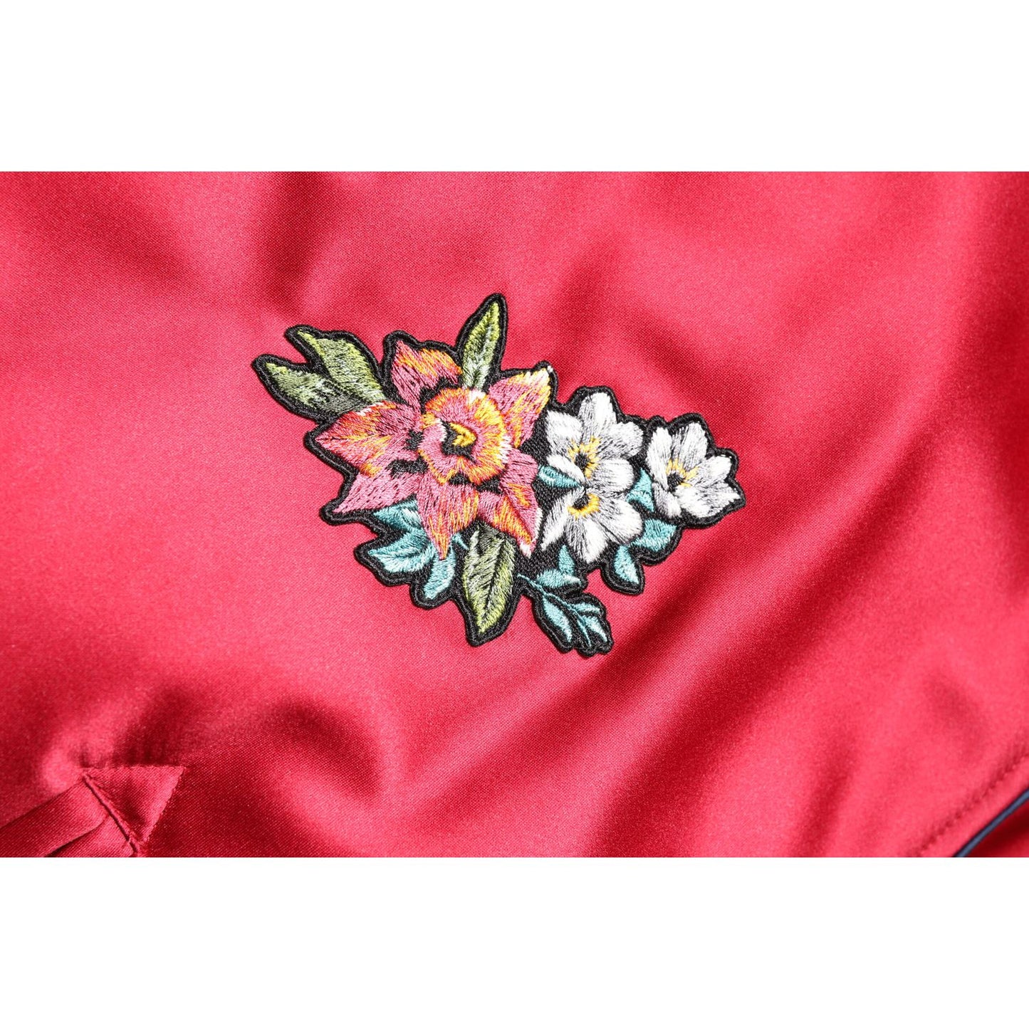 Dolce & Gabbana Red Floral Patch Full Zip Men Bomber Jacket Dolce & Gabbana