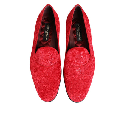 Dolce & Gabbana Red Jacquard Loafers Formal Men Dress Shoes Dolce & Gabbana