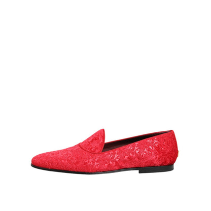 Dolce & Gabbana Red Jacquard Loafers Formal Men Dress Shoes Dolce & Gabbana