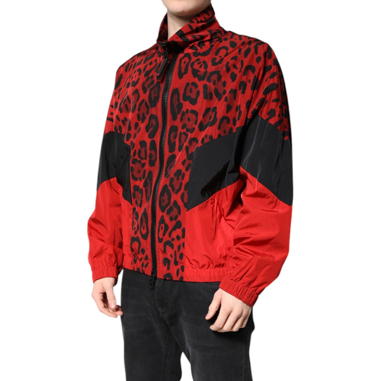 Dolce & Gabbana Red Leopard Nylon Bomber Full Zip Jacket Dolce & Gabbana