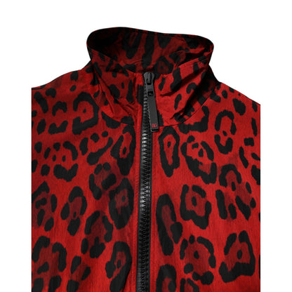 Dolce & Gabbana Red Leopard Nylon Bomber Full Zip Jacket Dolce & Gabbana
