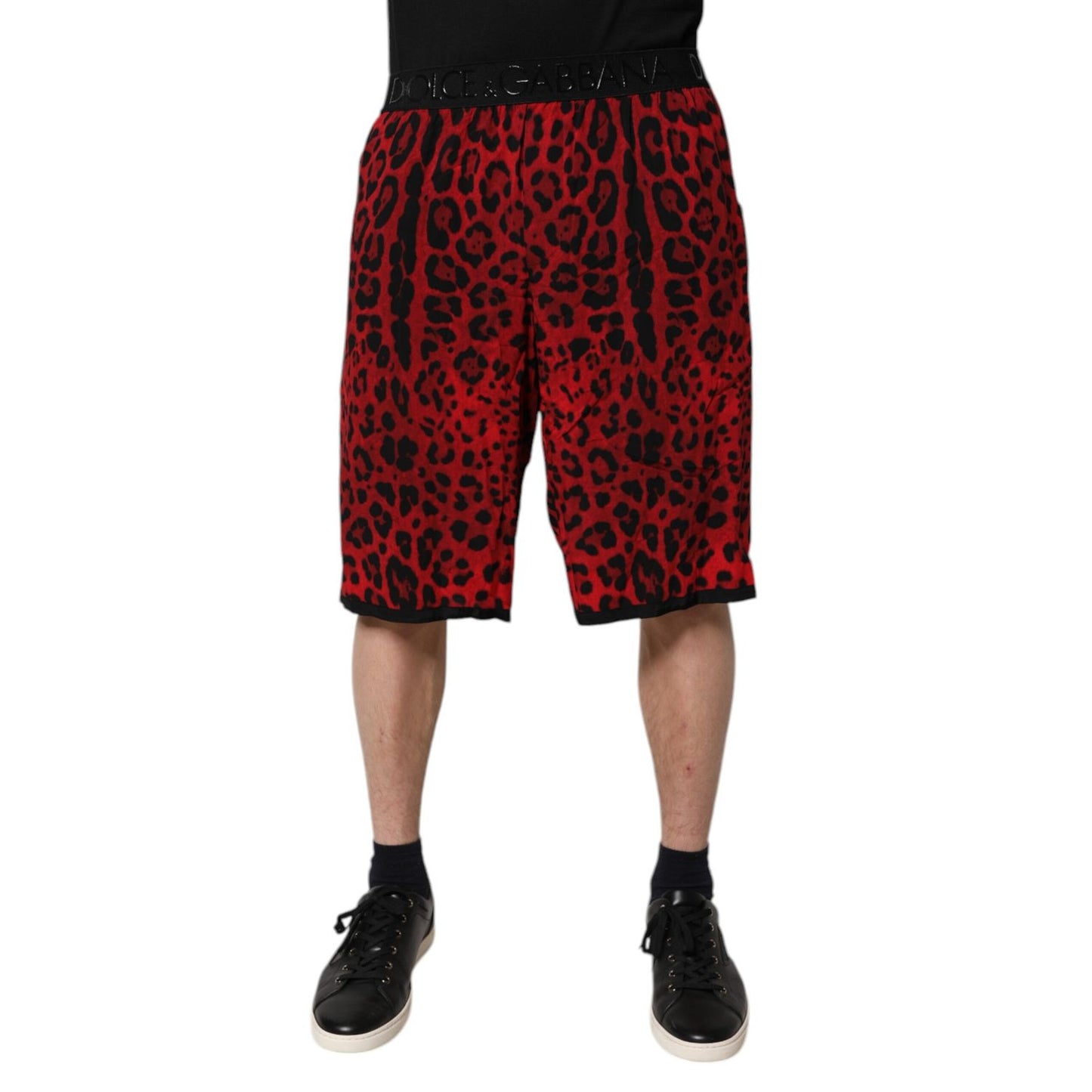 Dolce & Gabbana Red Leopard Print Viscose Bermuda Shorts Dolce & Gabbana