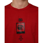 Dolce & Gabbana Red Logo Eye Print Cotton Short Sleeve T-shirt with crew neck design and premium cotton fabric.