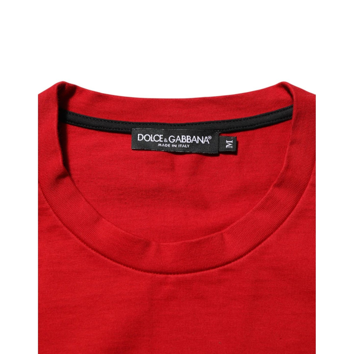 Dolce & Gabbana Red Logo Eye Print Cotton Short Sleeve T-shirt featuring crew neck and logo tag detail.