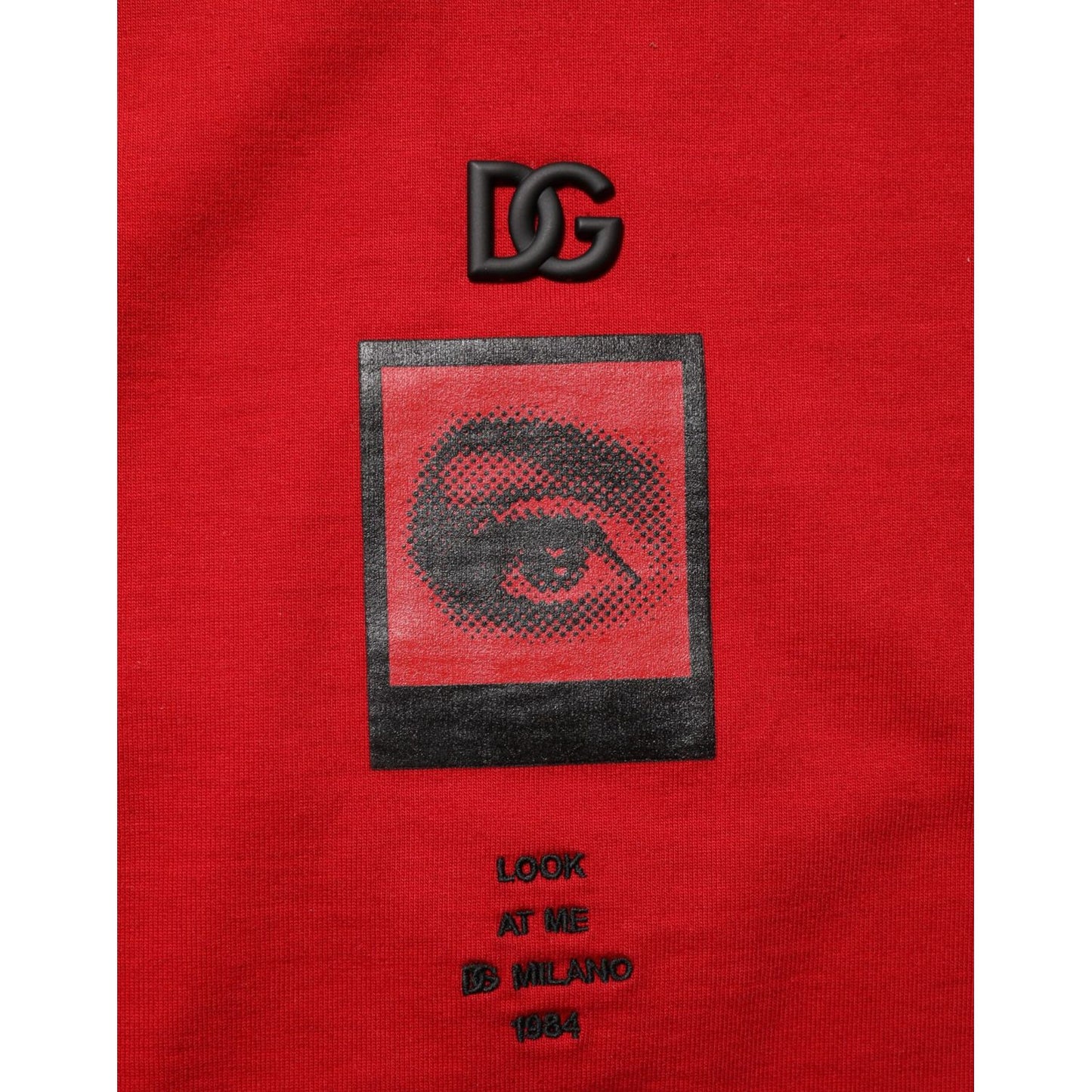 Dolce & Gabbana Red Logo Eye Print Cotton Short Sleeve T-shirt with striking eye design and DG logo on red fabric