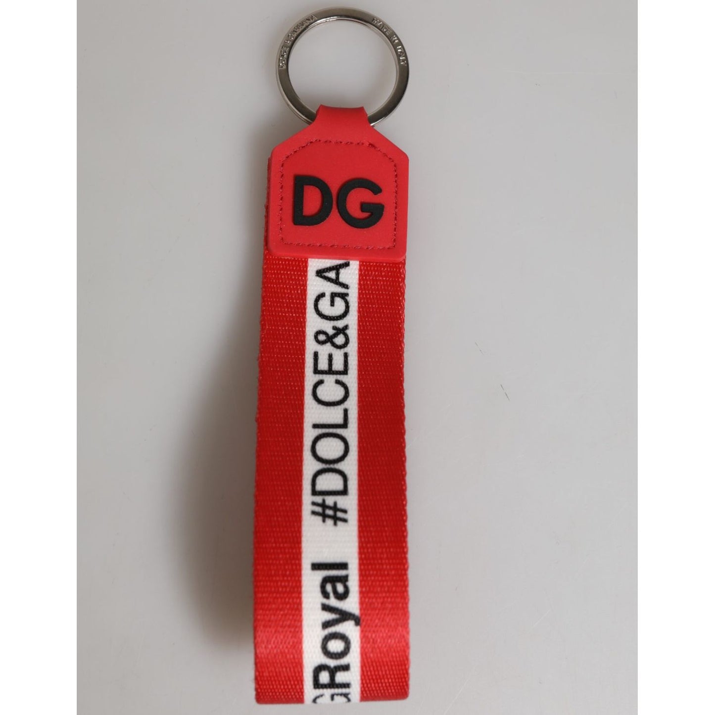 Dolce & Gabbana Red Logo Polyester Silver Brass Holder Keychain Men Keyring Dolce & Gabbana