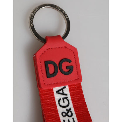 Dolce & Gabbana Red Logo Polyester Silver Brass Holder Keychain Men Keyring Dolce & Gabbana