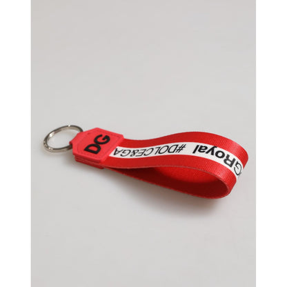 Dolce & Gabbana Red Logo Polyester Silver Brass Holder Keychain Men Keyring Dolce & Gabbana