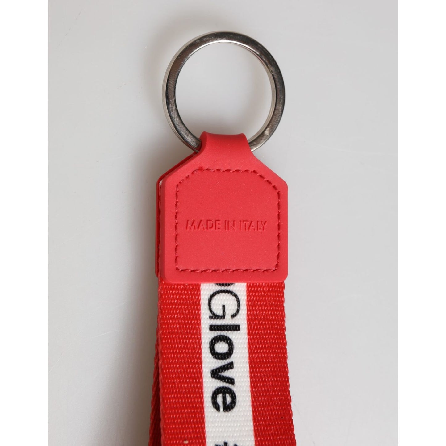 Dolce & Gabbana Red Logo Polyester Silver Brass Holder Keychain Men Keyring Dolce & Gabbana