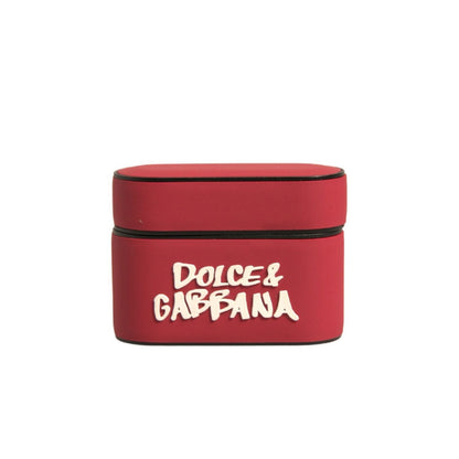 Dolce & Gabbana Red PVC Embossed Logo Plaque Holder Airpods Case Dolce & Gabbana