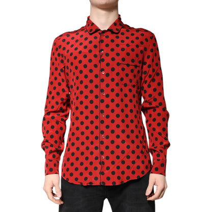 Dolce & Gabbana Red Polka Dot Silk Long Sleeve Shirt Dolce & Gabbana