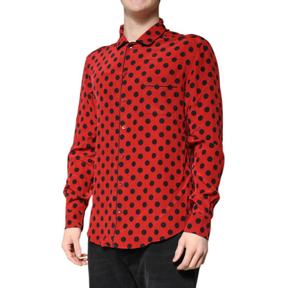 Dolce & Gabbana Red Polka Dot Silk Long Sleeve Shirt Dolce & Gabbana