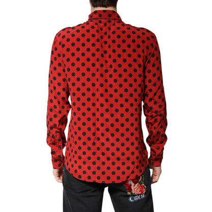 Dolce & Gabbana Red Polka Dot Silk Long Sleeve Shirt Dolce & Gabbana