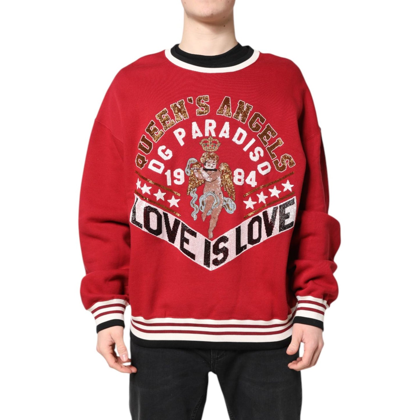 Dolce & Gabbana Red Sequin Knit Pullover Sweatshirt Sweater Dolce & Gabbana