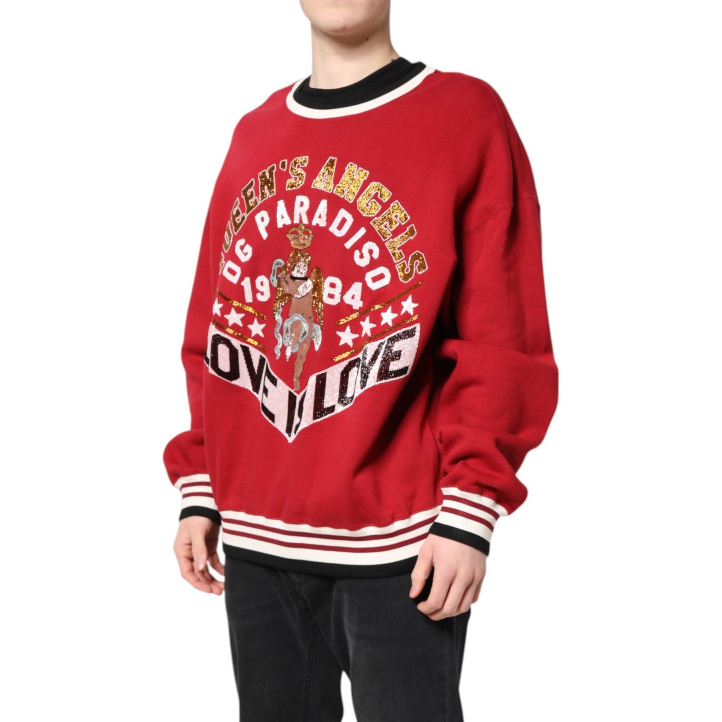 Dolce & Gabbana Red Sequin Knit Pullover Sweatshirt Sweater Dolce & Gabbana