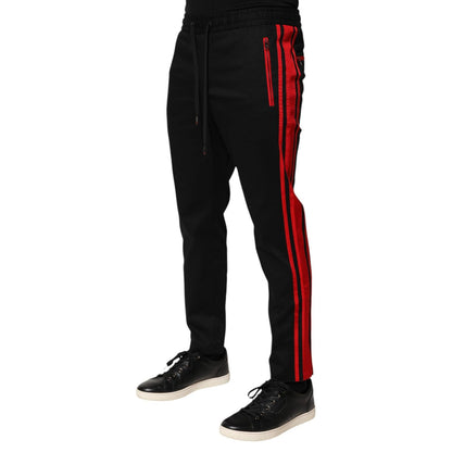 Dolce & Gabbana Red Stripe Cotton Logo Jogger Sweatpants Pants Dolce & Gabbana