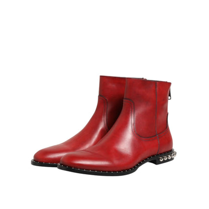 Dolce & Gabbana Red Studded Chelsea Short Ankle Boots Shoes Dolce & Gabbana