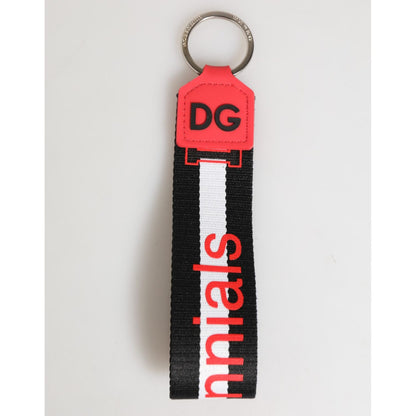 Dolce & Gabbana Red White DG Logo Polyester Brass Holder Keychain Keyring Dolce & Gabbana