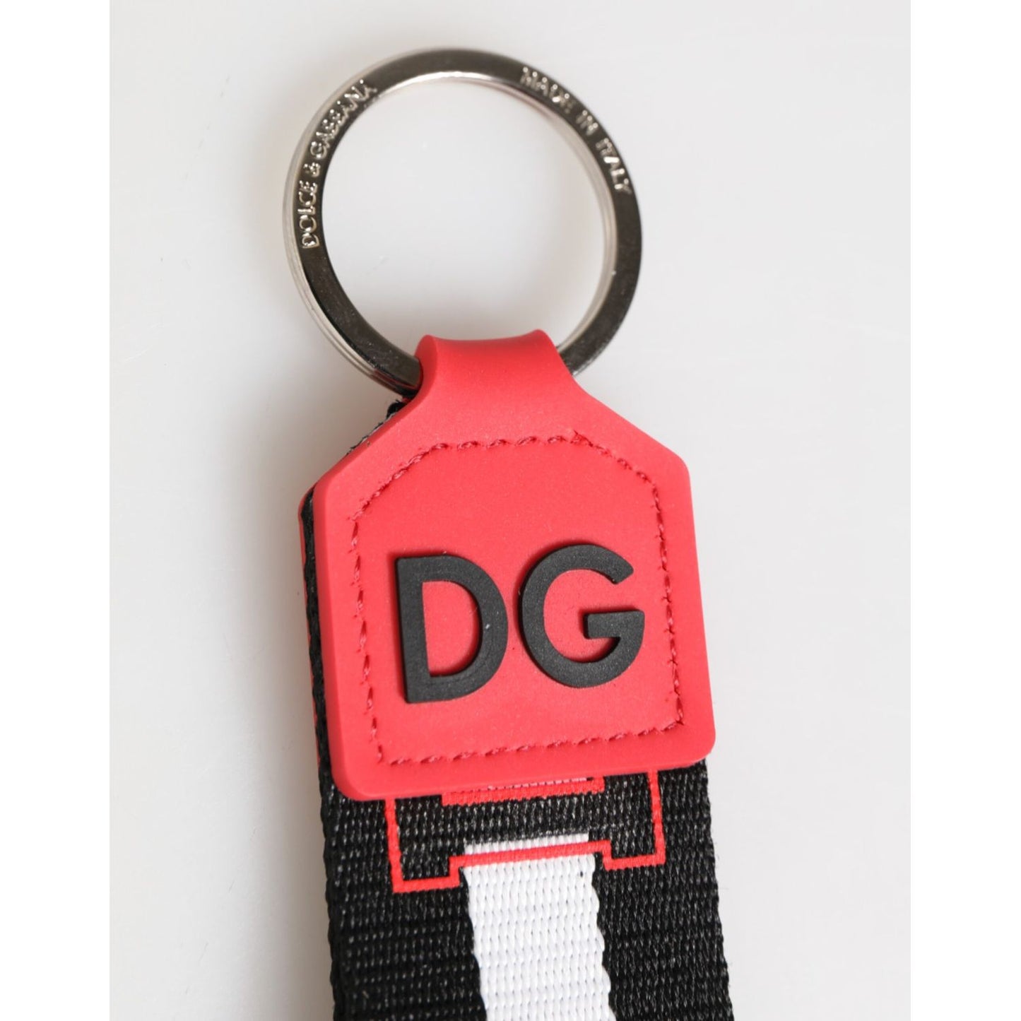 Dolce & Gabbana Red White DG Logo Polyester Brass Holder Keychain Keyring Dolce & Gabbana