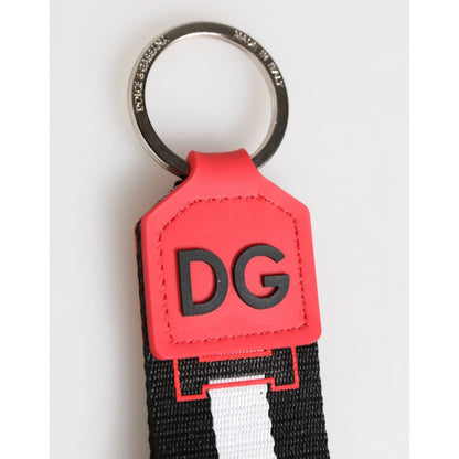 Dolce & Gabbana Red White DG Logo Polyester Brass Holder Keychain Keyring Dolce & Gabbana