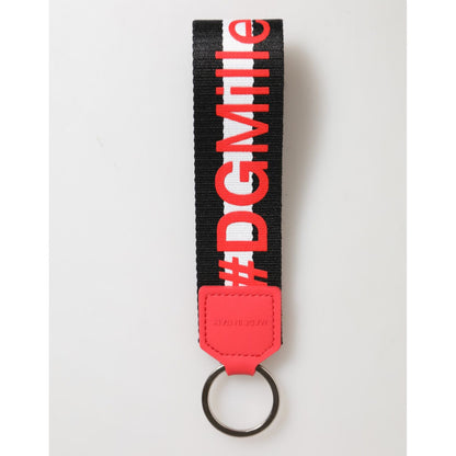Dolce & Gabbana Red White DG Logo Polyester Brass Holder Keychain Keyring Dolce & Gabbana