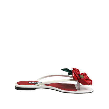 Dolce & Gabbana Red White KEIRA Flower Leather Sandals Shoes Dolce & Gabbana