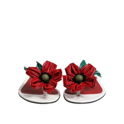 Dolce & Gabbana Red White KEIRA Flower Leather Sandals Shoes Dolce & Gabbana
