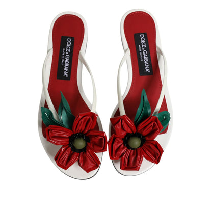 Dolce & Gabbana Red White KEIRA Flower Leather Sandals Shoes Dolce & Gabbana