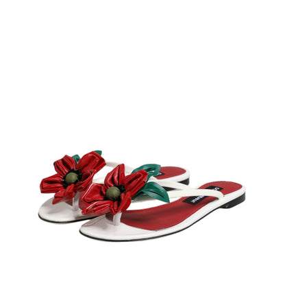 Dolce & Gabbana Red White KEIRA Flower Leather Sandals Shoes Dolce & Gabbana