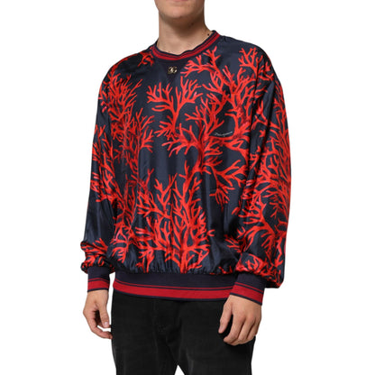 Dolce & Gabbana Silk Navy Red Coral Print Pullover Sweater Dolce & Gabbana