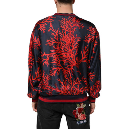 Dolce & Gabbana Silk Navy Red Coral Print Pullover Sweater Dolce & Gabbana